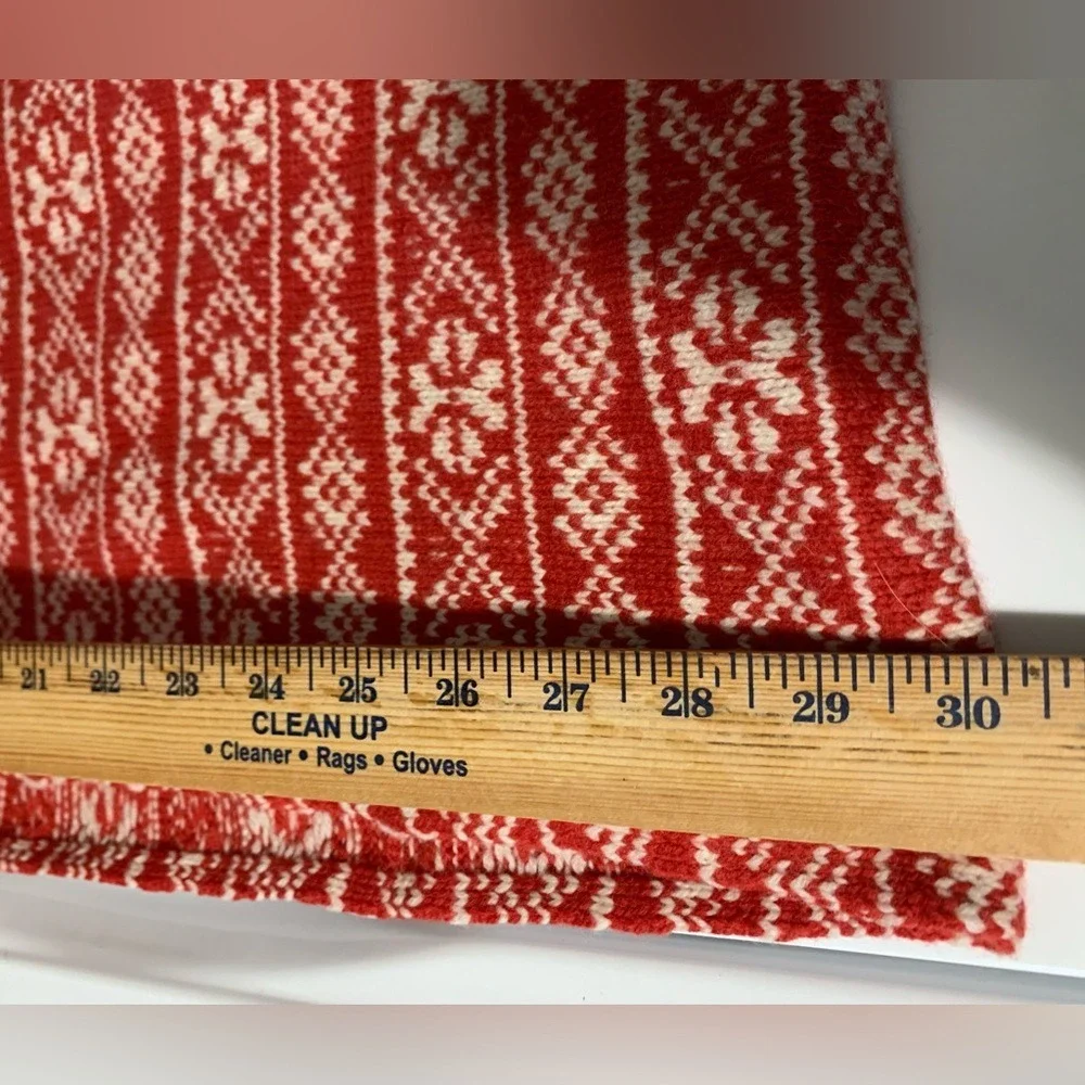 Red and White Fair Isle knit Wool Blend Unisex Infinity‎ scarf Winter Warm